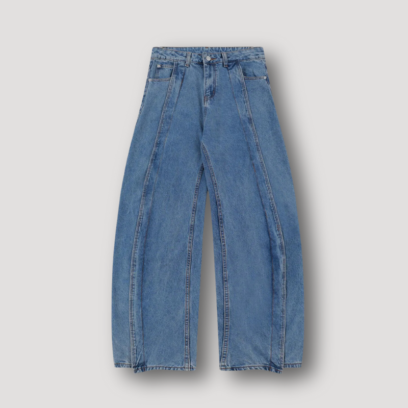 Deconstruction Patchwork Blue Denim Baggy Jeans on Women