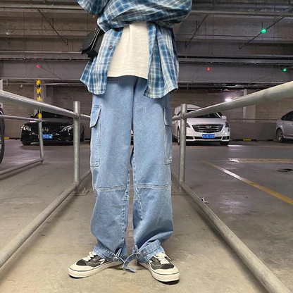 Wide Leg Straight Cargo Baggy Jeans Men