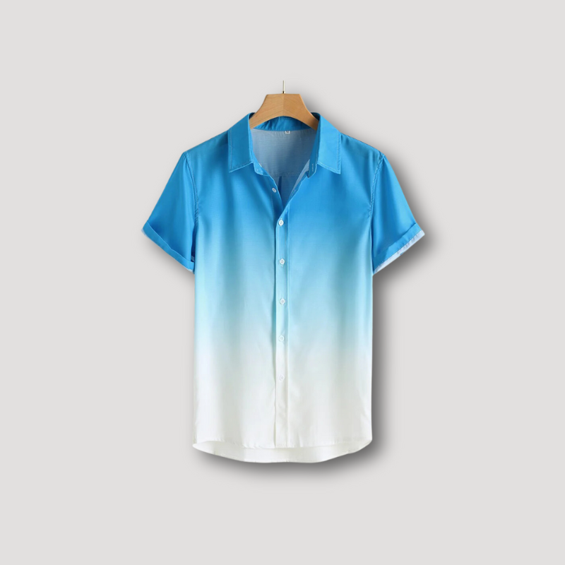 Gradient Color Short Sleeve Men Button Up Shirt