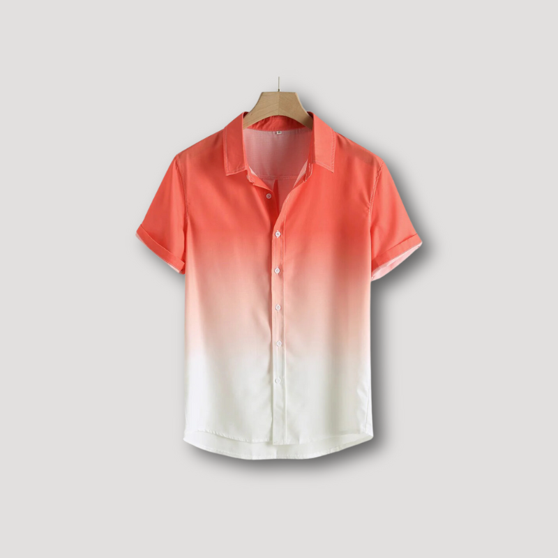 Gradient Color Short Sleeve Men Button Up Shirt