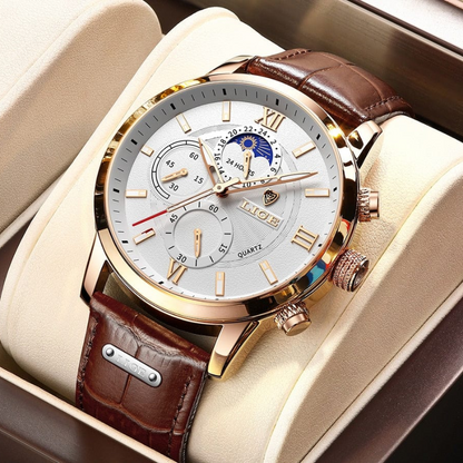 Lige Luxury Leather Strap Watch for Men