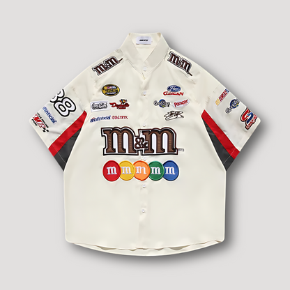 Racing Style M&M NASCAR Embroidery Patches Button Up Shirt