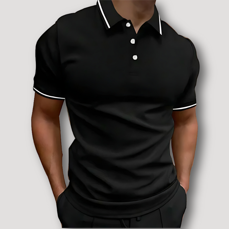 Slim Fit Short Sleeve White Accent Polo Shirt on Men