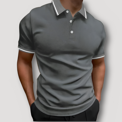 Slim Fit Short Sleeve White Accent Polo Shirt on Men