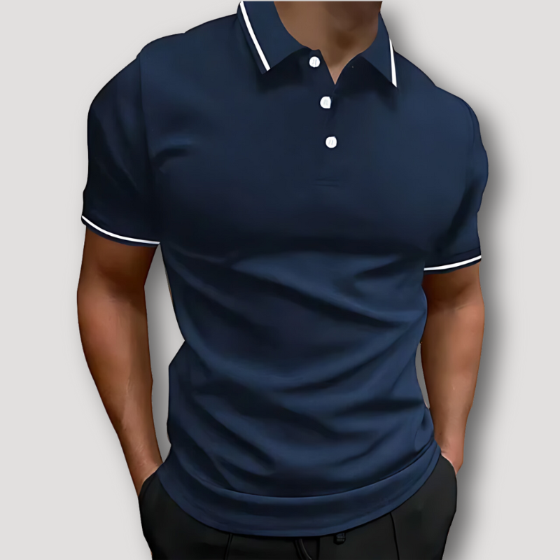 Slim Fit Short Sleeve White Accent Polo Shirt on Men