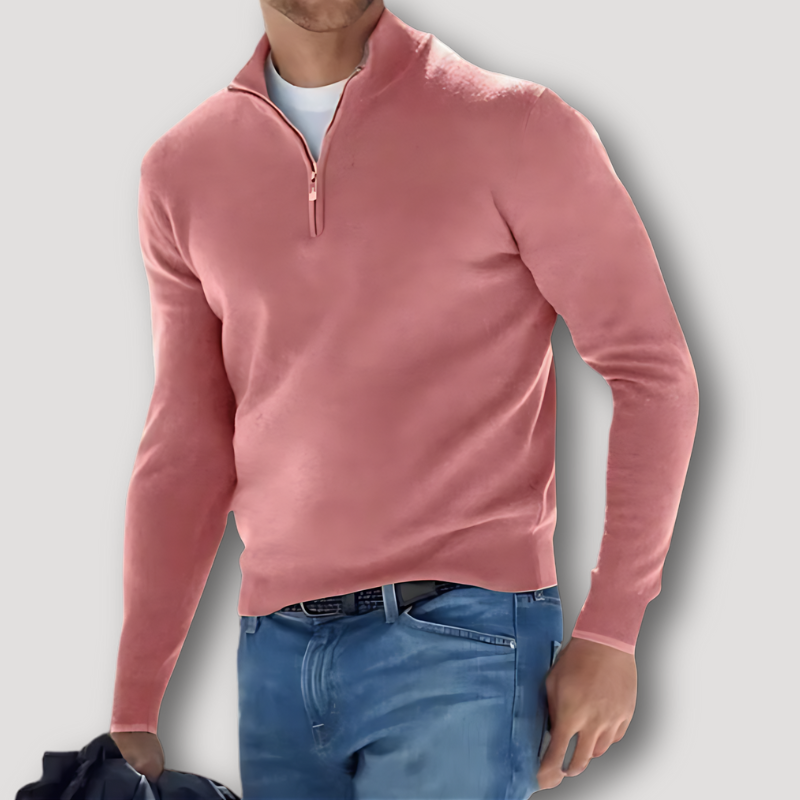 Casual Quarter Zip Slim Fit Soft Knit Sweater Men