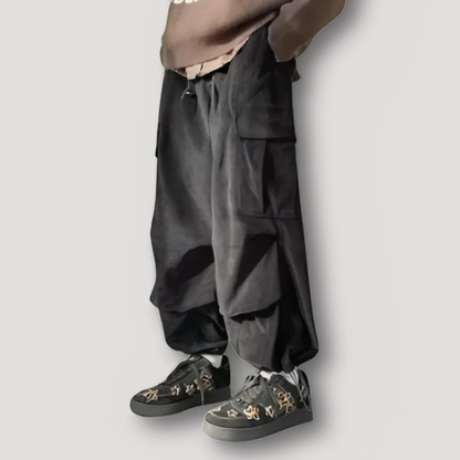 Drawstring Hem Corduroy Cargo Pants Baggy Men