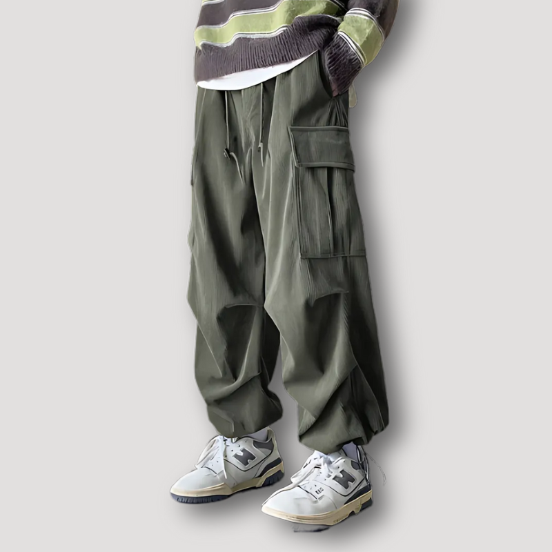 Drawstring Hem Corduroy Cargo Pants Baggy Men