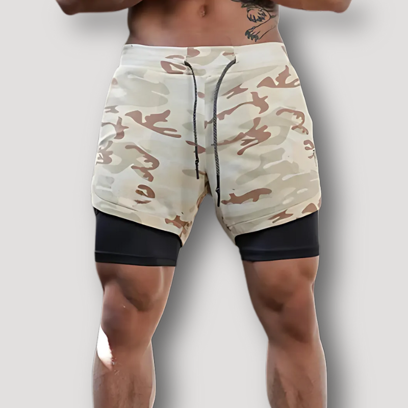 2 in 1 Camo Workout Compression Shorts Gym Shorts for Men Running