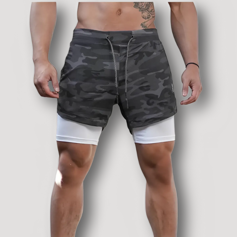 2 in 1 Camo Workout Compression Shorts Gym Shorts for Men Running