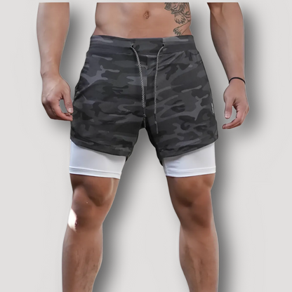 2 in 1 Camo Workout Compression Shorts Gym Shorts for Men Running