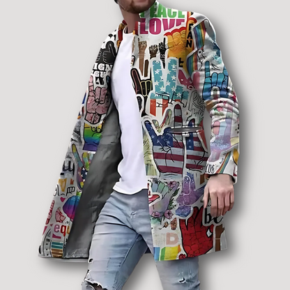 Artistic Graphic Print Men's Long Coat