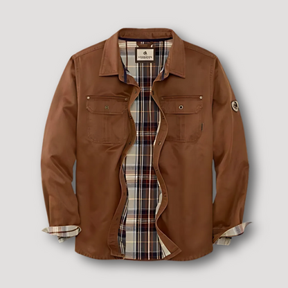 Plaid Flannel Lining Canvas Shirt Jacket for Men