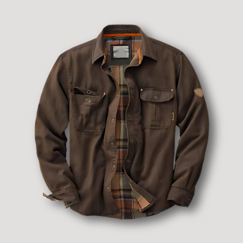 Plaid Flannel Lining Canvas Shirt Jacket for Men