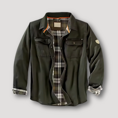 Plaid Flannel Lining Canvas Shirt Jacket for Men