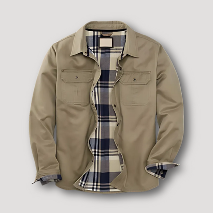 Plaid Flannel Lining Canvas Shirt Jacket for Men