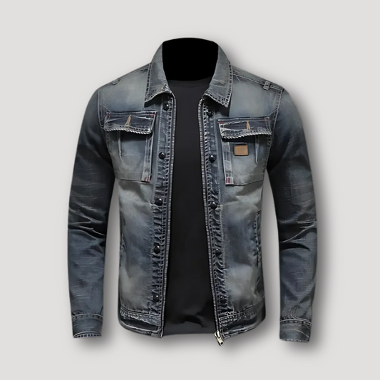 Dual Chest Pockets Button Up Washed Men's Denim Jacket