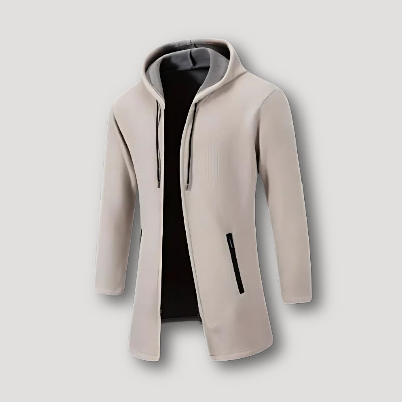 Longline Zip Up Knit Jacket Hooded Cashmere Coat Men