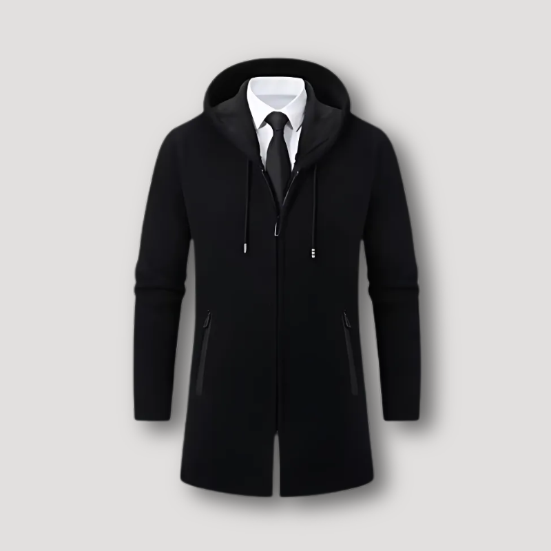 Longline Zip Up Knit Jacket Hooded Cashmere Coat Men