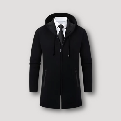 Longline Zip Up Knit Jacket Hooded Cashmere Coat Men