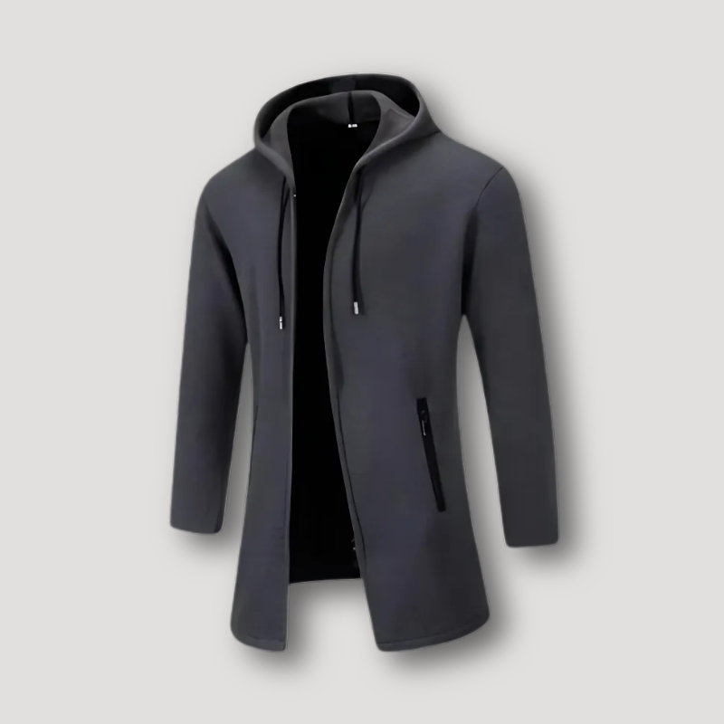 Longline Zip Up Knit Jacket Hooded Cashmere Coat Men