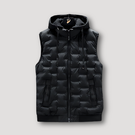 Black Hood Quilted Vest Zip Up Sleeveless Puffer Jacket