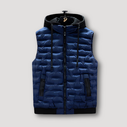 Black Hood Quilted Vest Zip Up Sleeveless Puffer Jacket