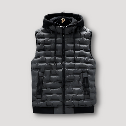 Black Hood Quilted Vest Zip Up Sleeveless Puffer Jacket