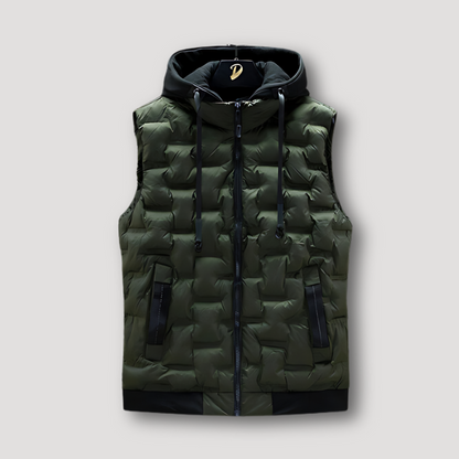 Black Hood Quilted Vest Zip Up Sleeveless Puffer Jacket