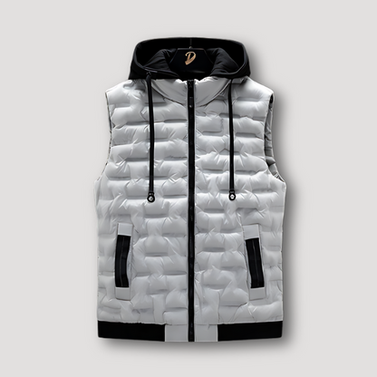 Black Hood Quilted Vest Zip Up Sleeveless Puffer Jacket