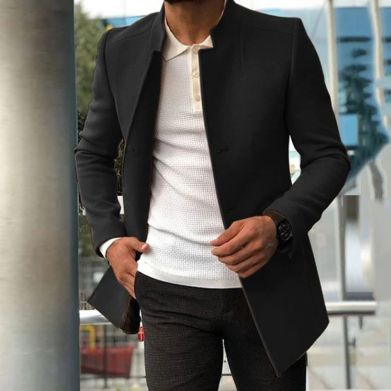 Slim Fit Black Trench Coat Men