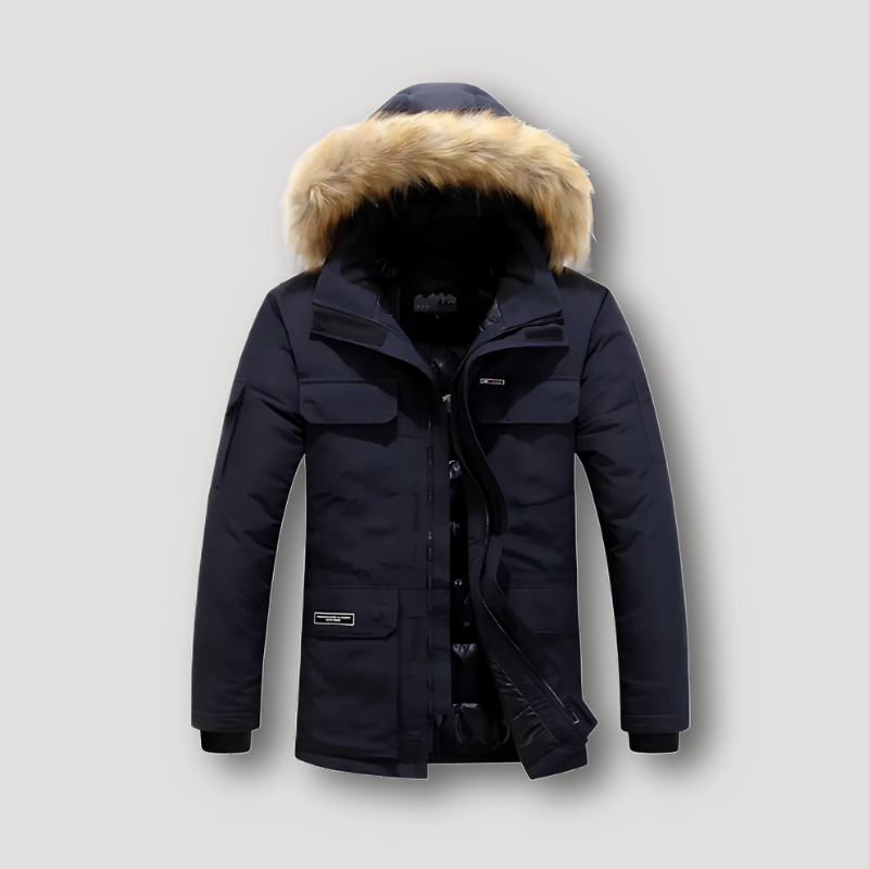 Multiple Pockets Faux Fur Hood Parka Jacket for Man