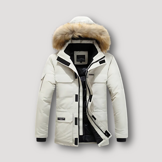 Multiple Pockets Faux Fur Hood Parka Jacket for Man