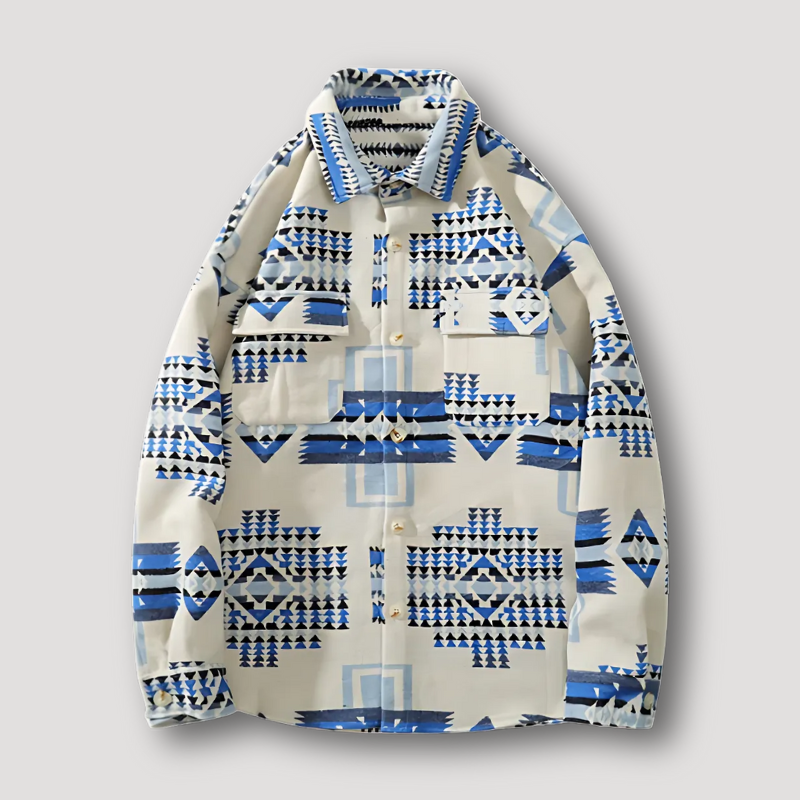 Western Tribal Print Buttoned Shacket Mens