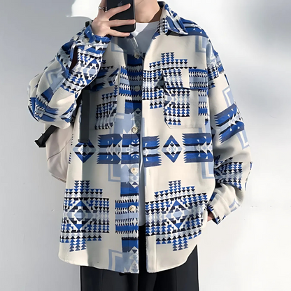 Western Tribal Print Buttoned Shacket Mens