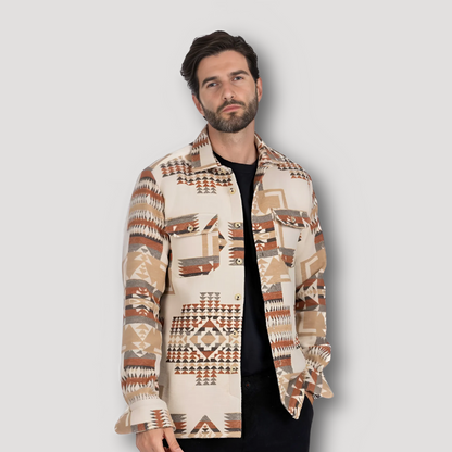 Western Tribal Print Buttoned Shacket Mens