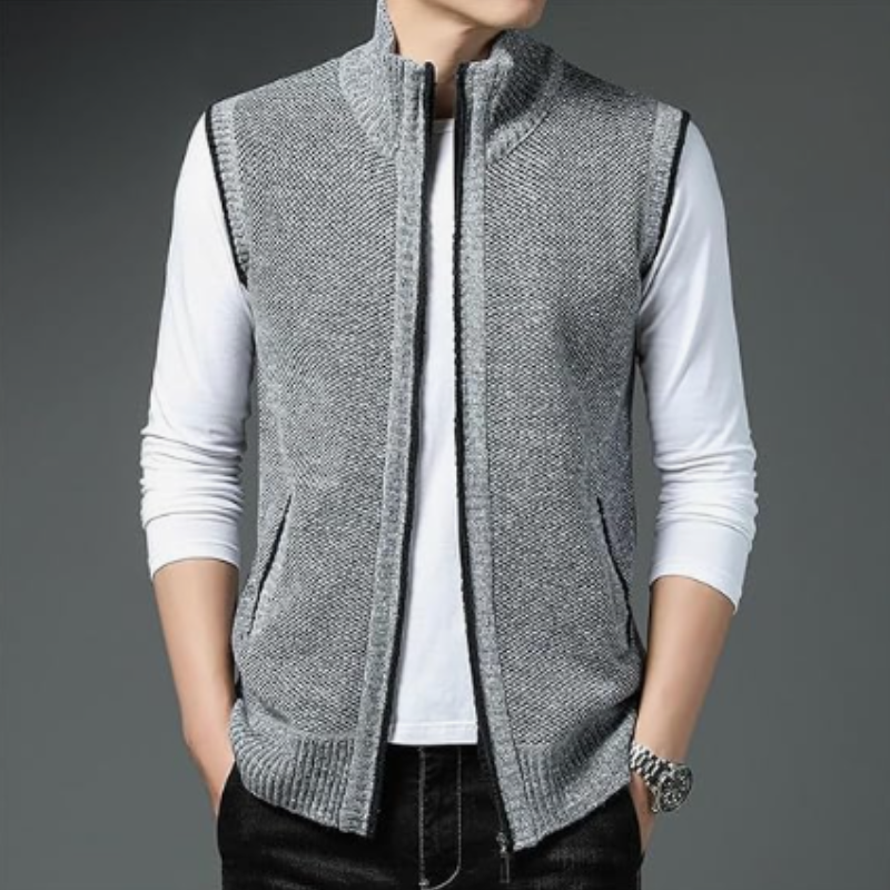 Casual Sleeveless Zip Up Knitted Vest for Men