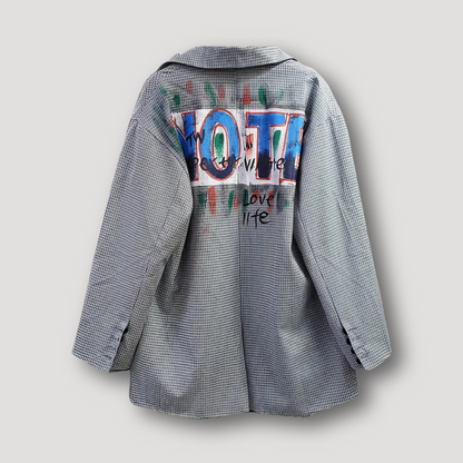 Graffiti Letters Grey Blazer Jacket for Women