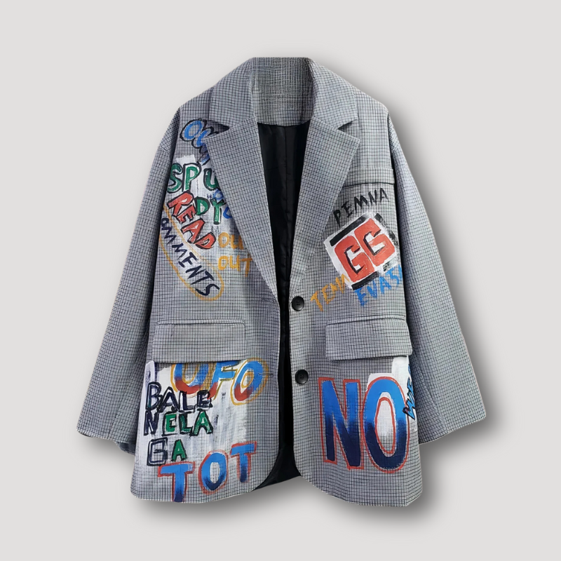 Graffiti Letters Grey Blazer Jacket for Women