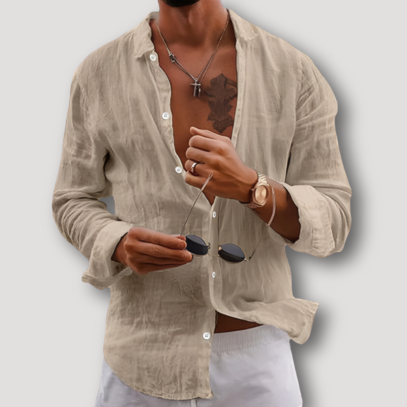 Summer Beach Long Sleeve Collar Linen Shirt for Man