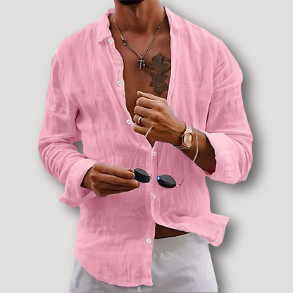 Summer Beach Long Sleeve Collar Linen Shirt for Man