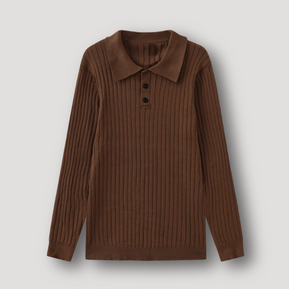 Button Down Collar Ribbed Knit Polo Sweater for Men