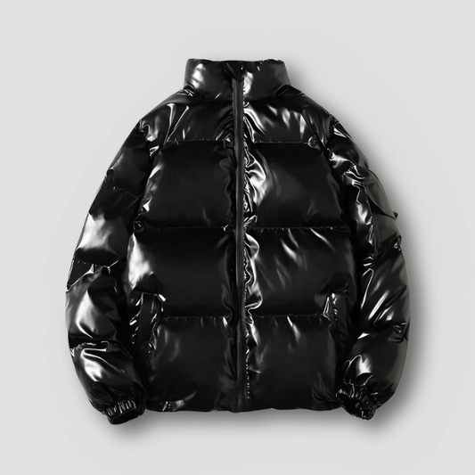 High Neck Glossy Black Puffer Jacket for Men