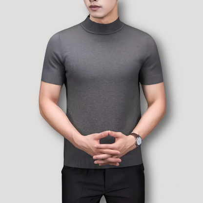 Turtleneck Solid Color Slim Fitted Knitted Tops Short Sleeve