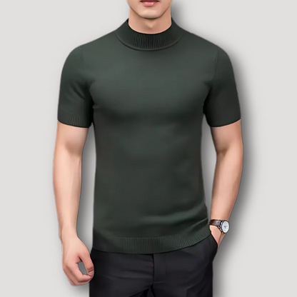 Turtleneck Solid Color Slim Fitted Knitted Tops Short Sleeve