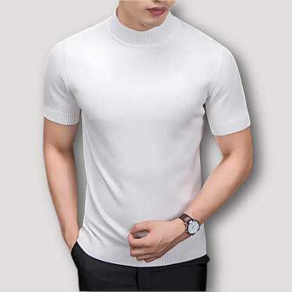 Turtleneck Solid Color Slim Fitted Knitted Tops Short Sleeve