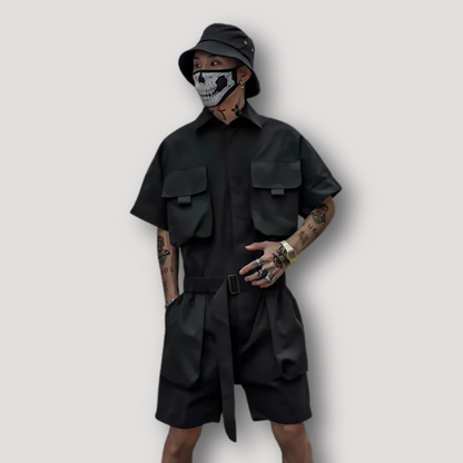 Cargo Tech Wear Overalls Men Shorts Summer Jumpsuit