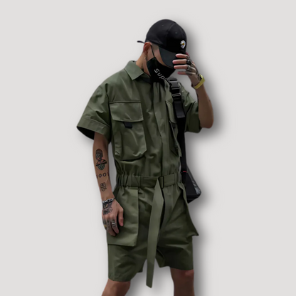 Cargo Tech Wear Overalls Men Shorts Summer Jumpsuit