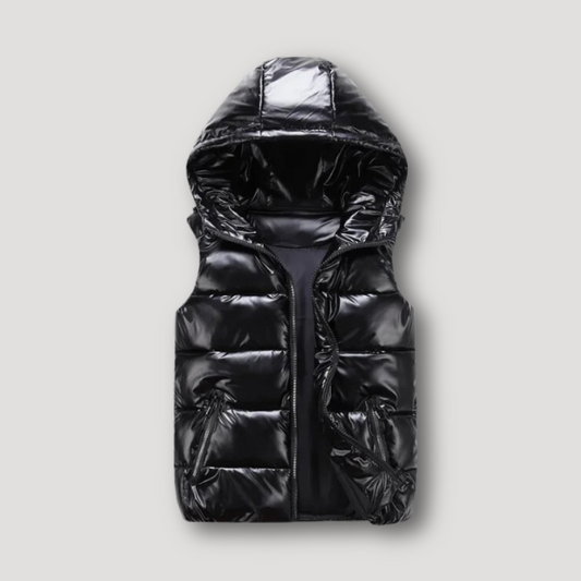 Quilted Shiny Patent Leather Puffer Vest for Men