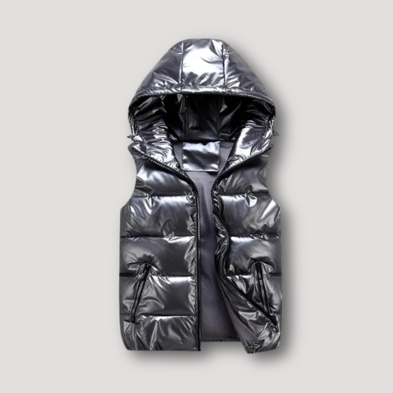 Quilted Shiny Patent Leather Puffer Vest for Men